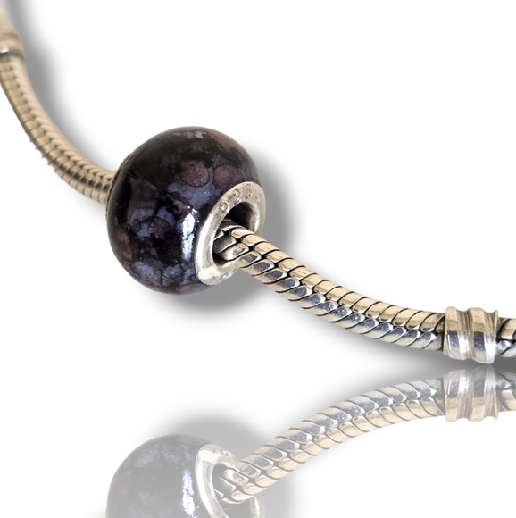 Pandora-like Black Abstract Murano Glass Charm 925 Sterling Silver Core - Picture 5 of 16